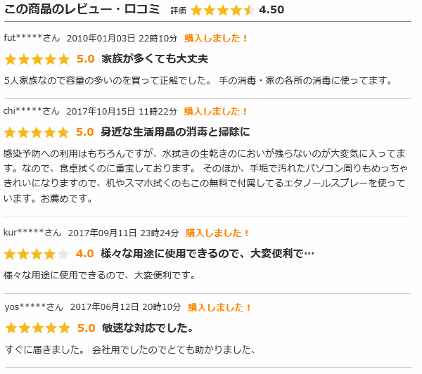 消毒用アルコール 消毒用エタノール 口コミ レビュー