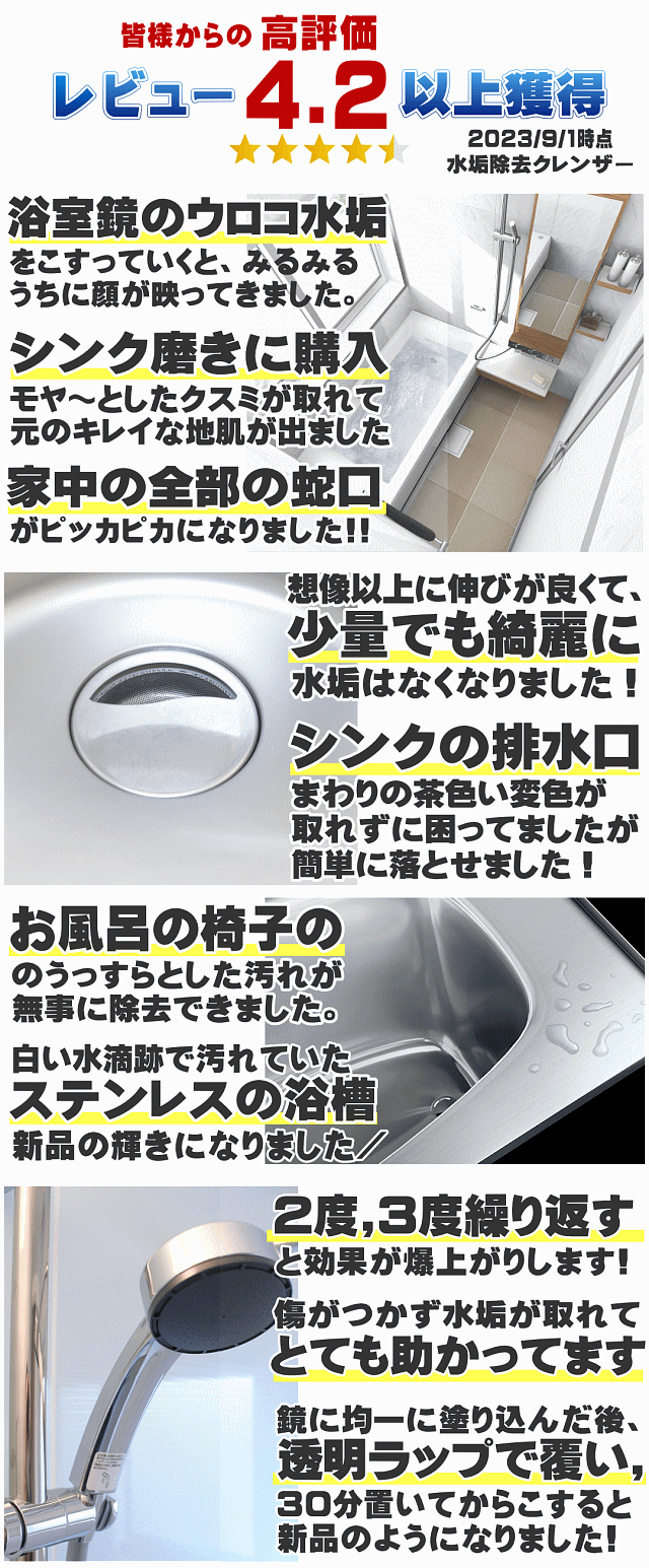 KIS】【送料無料】お風呂/浴室の水垢取り掃除4点セット - お掃除専門店